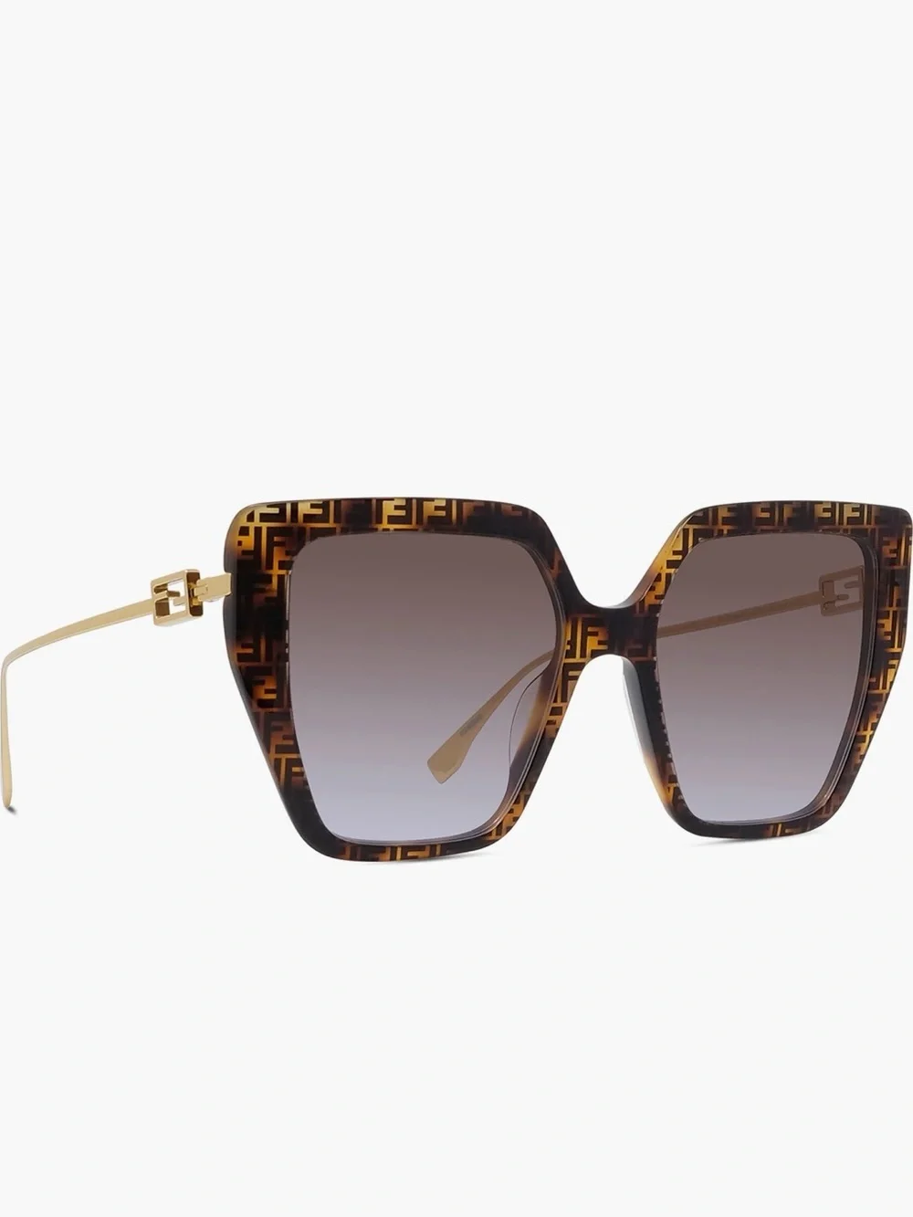 Fendi Brown Tortoise Square Sunglasses with Gold Temples